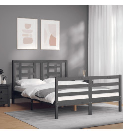 Cadre de lit avec tête de lit gris 140x190 cm bois massif