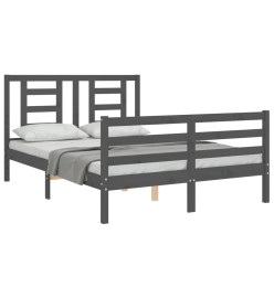 Cadre de lit avec tête de lit gris 140x190 cm bois massif