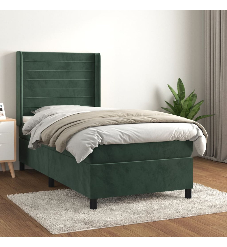 Sommier à lattes de lit et matelas Vert foncé 80x200 cm Velours Sommier à lattes de lit et matelas Vert foncé 80x200 cm Velours