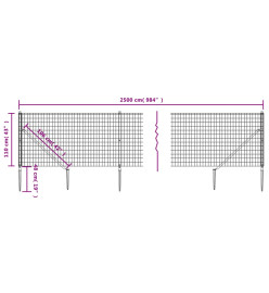 Clôture en treillis métallique et ancrage anthracite 1,1x25 m