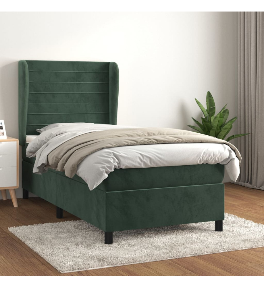 Sommier à lattes de lit et matelas Vert foncé 80x200 cm Velours Sommier à lattes de lit et matelas Vert foncé 80x200 cm Velours