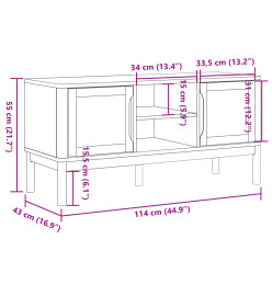 Meuble TV FLORO blanc 114x43x55 cm bois massif de pin