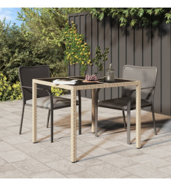 Table de jardin 90x90x75cm Verre trempé et résine tressée Beige