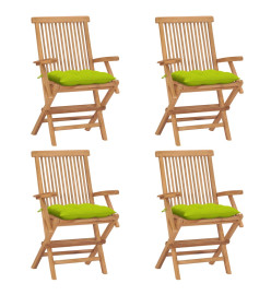 Chaises de jardin avec coussins vert vif 4 pcs Bois de teck