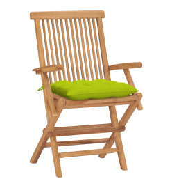 Chaises de jardin avec coussins vert vif 4 pcs Bois de teck