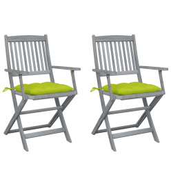 Chaises pliables d'extérieur 2 pcs avec coussins Bois d'acacia