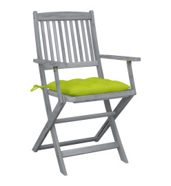 Chaises pliables d'extérieur 2 pcs avec coussins Bois d'acacia