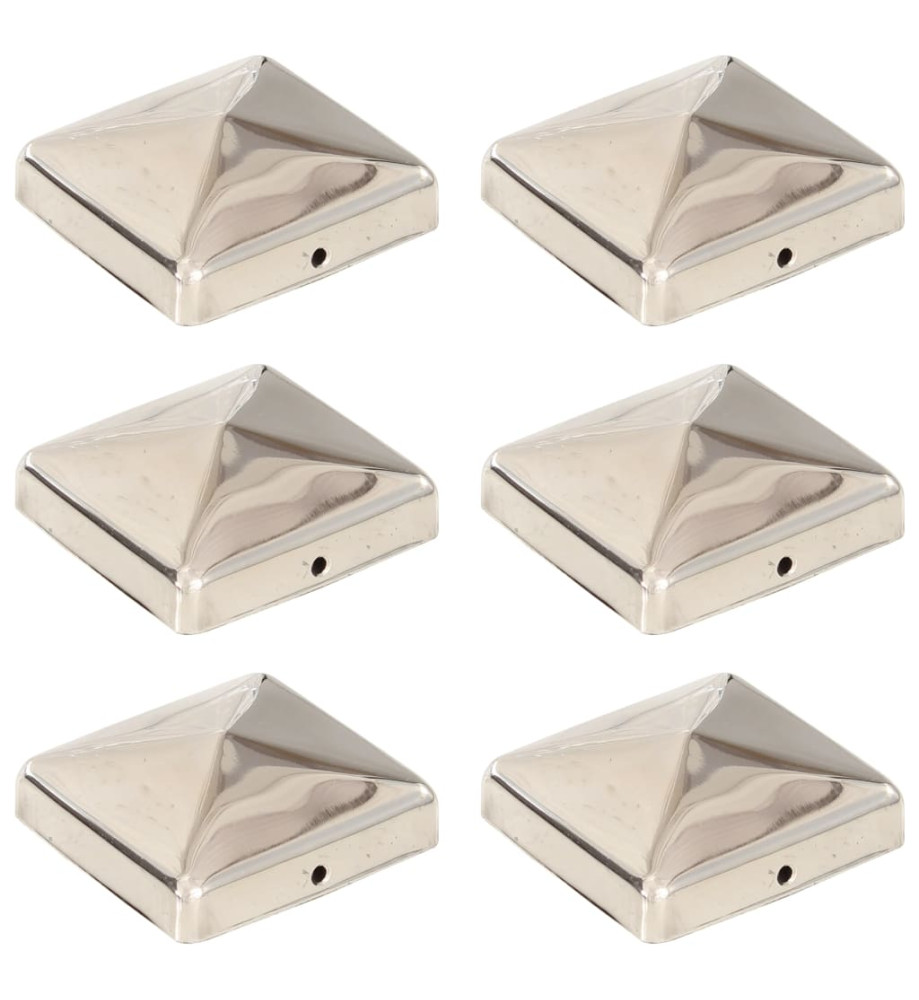 Bouchons de poteau de clôture pyramidaux 6 pcs Inox 71x71 mm