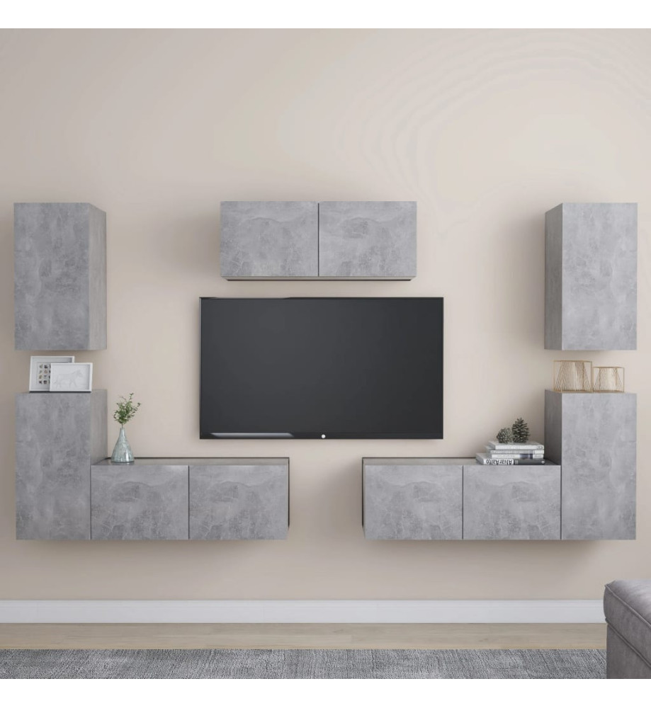 Ensemble de meubles TV 7 pcs Gris béton Aggloméré