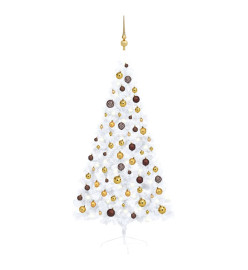 Demi-arbre de Noël artificiel avec LED et boules Blanc 150 cm