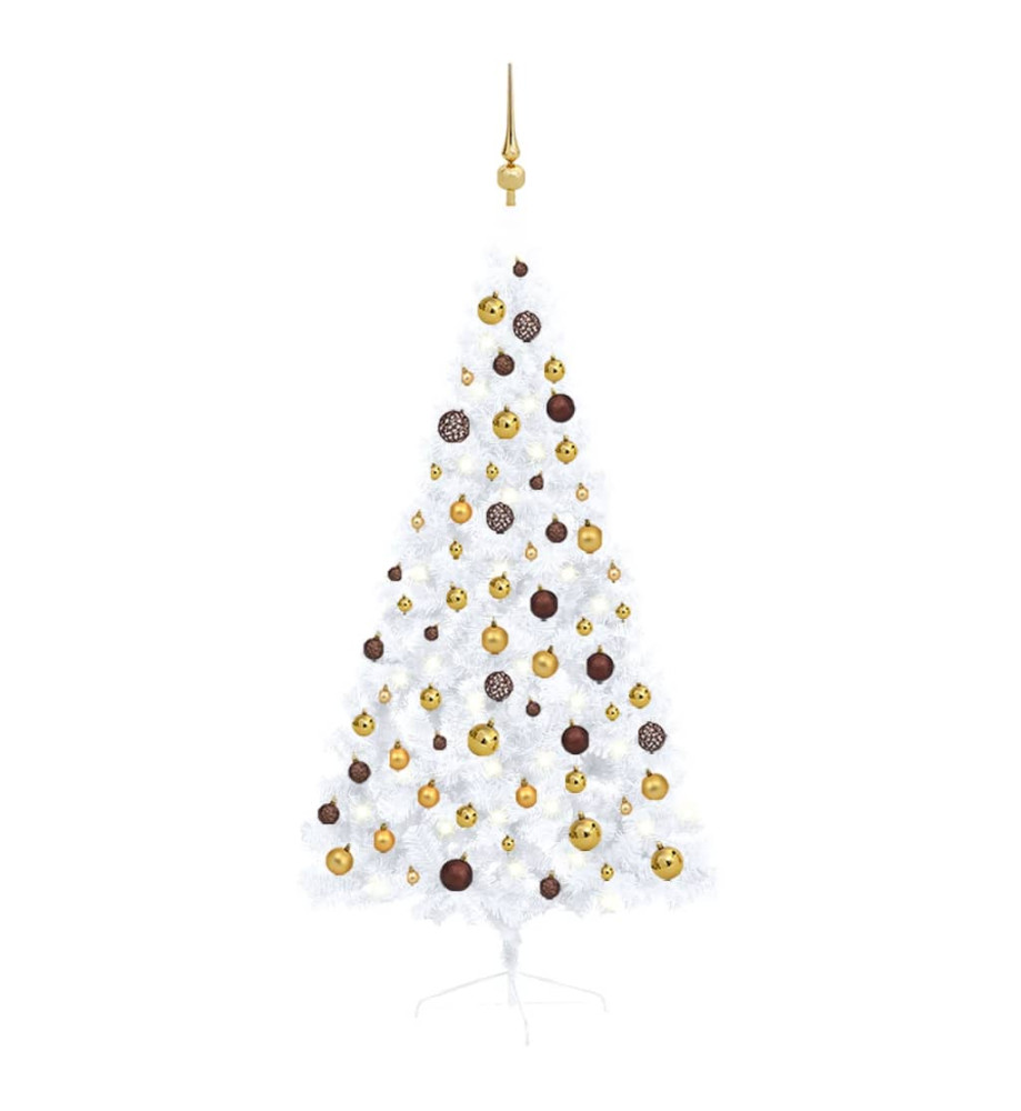 Demi-arbre de Noël artificiel avec LED et boules Blanc 150 cm