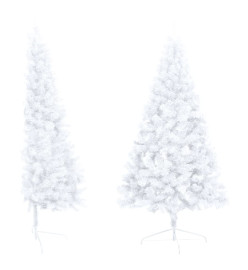 Demi-arbre de Noël artificiel avec LED et boules Blanc 150 cm