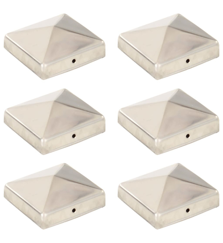 Bouchons de poteau de clôture pyramidaux 6 pcs Inox 81x81 mm