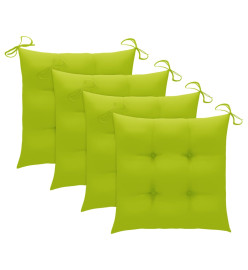 Chaises de jardin avec coussins vert vif 4 pcs Bois de teck