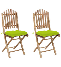 Chaises pliables de jardin 2 pcs avec coussins Bambou
