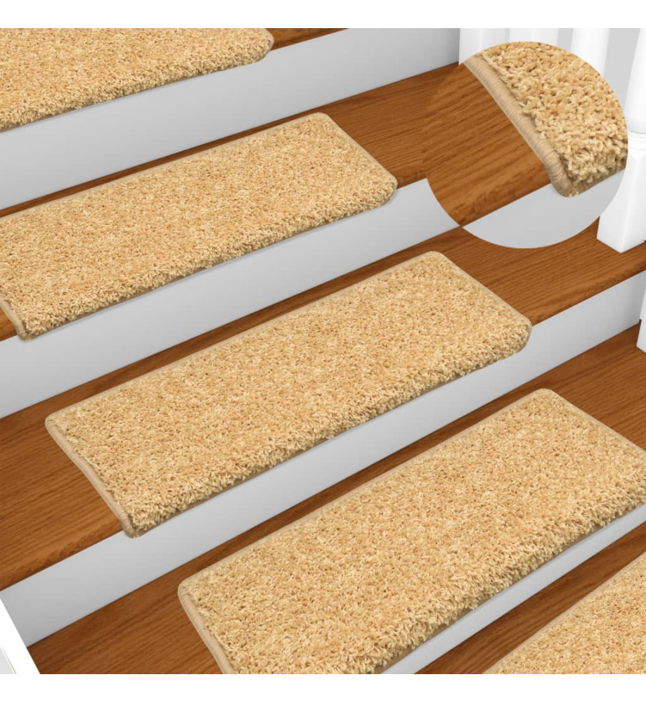 Tapis d'escalier 15 pcs 65x21x4 cm Beige