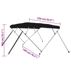 Auvent bimini à 4 arceaux noir 236x199x135 cm