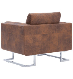 Fauteuil cube Marron Similicuir daim