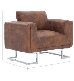 Fauteuil cube Marron Similicuir daim