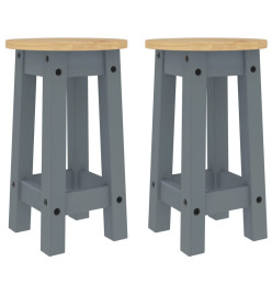 Tabourets de bar lot de 2 gris bois massif de pin