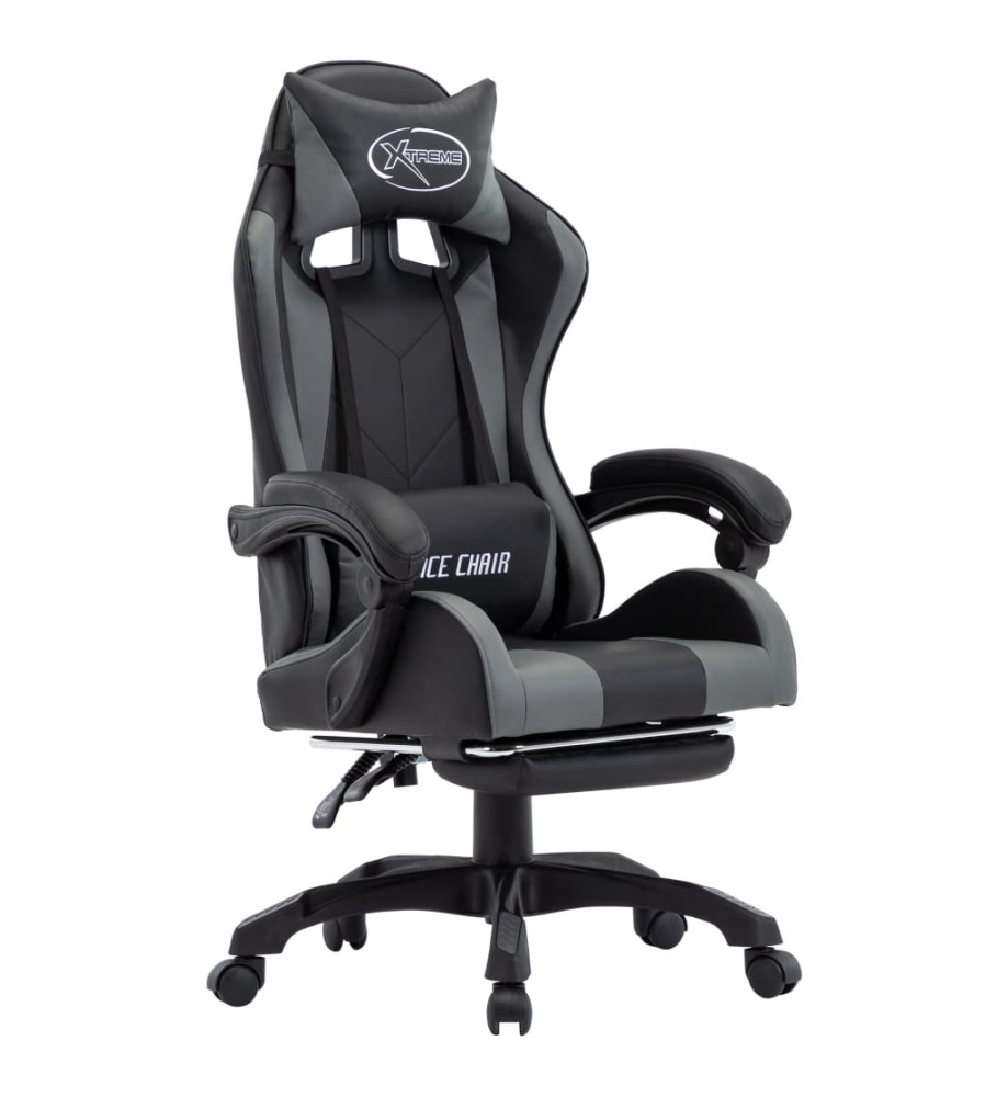 Fauteuil de jeux vidéo avec repose-pied Gris et noir Similicuir