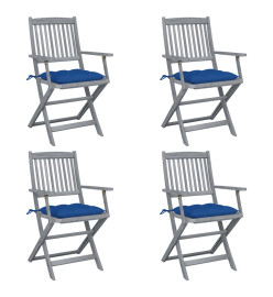 Chaises pliables d'extérieur 4 pcs avec coussins Bois d'acacia