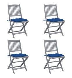 Chaises pliables d'extérieur 4 pcs avec coussins Bois d'acacia
