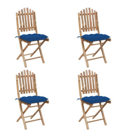 Mobilier à dîner d'extérieur pliable 5 pcs avec coussins Bambou