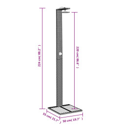 Douche d'extérieur gris 50x55x224 cm résine tressée bois acacia