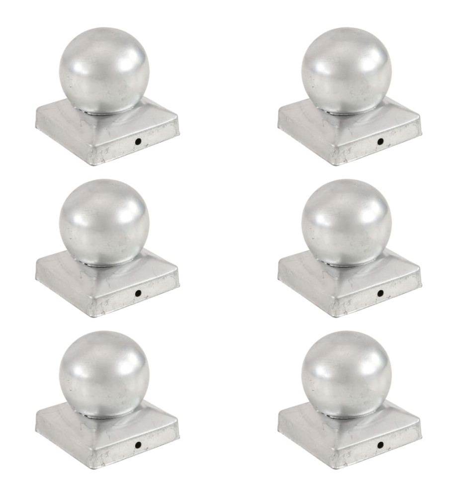 Bouchons de poteau 6 pcs Globe final Métal galvanisé 91x91 mm