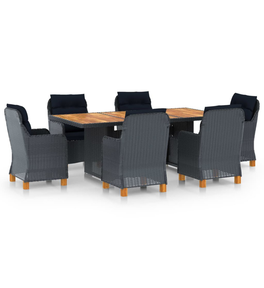 Mobilier à dîner 7 pcs avec coussins Résine tressée Gris foncé