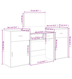 Ensemble de coiffeuse 4 pcs noir bois d'ingénierie