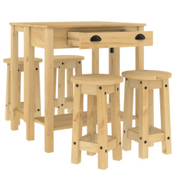 Ensemble de bar 5 pcs Bois de pin massif