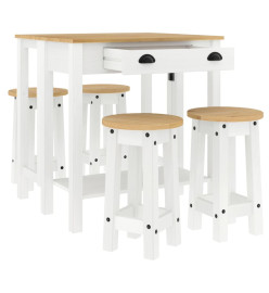 Ensemble de bar 5 pcs Blanc Bois de pin massif