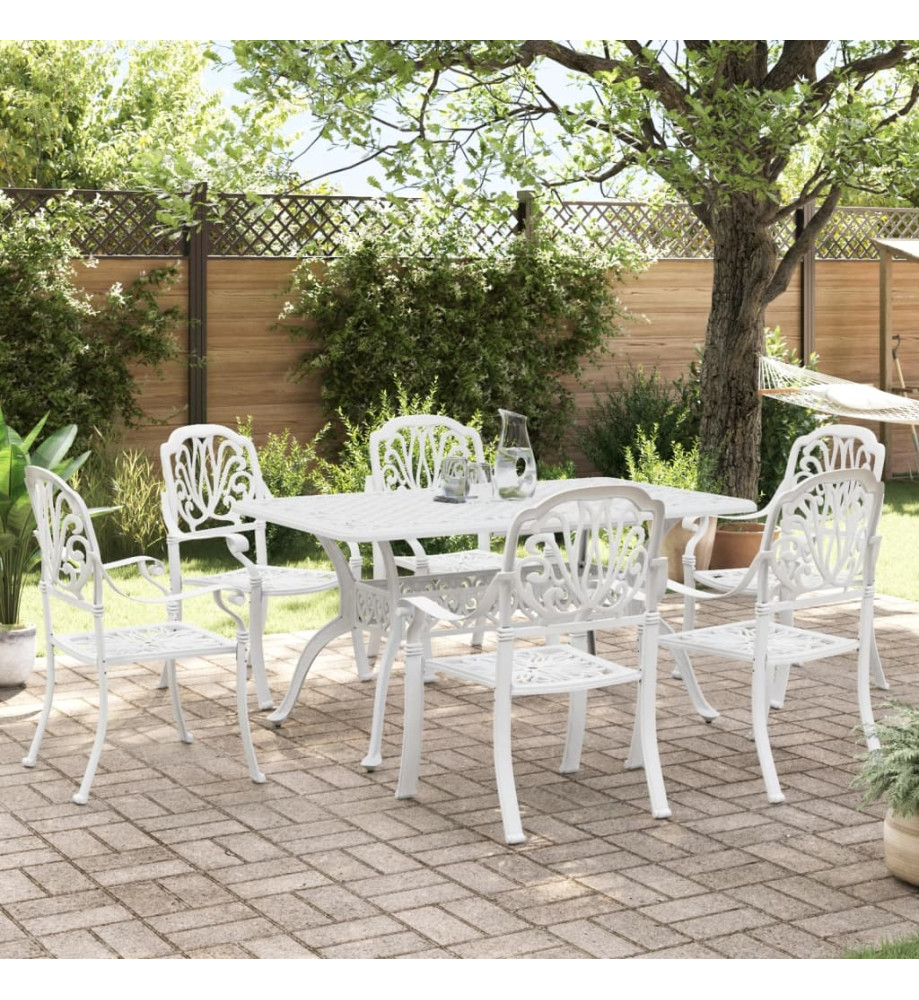 Ensemble à manger de jardin 7 pcs blanc aluminium coulé Ensemble à manger de jardin 7 pcs blanc aluminium coulé