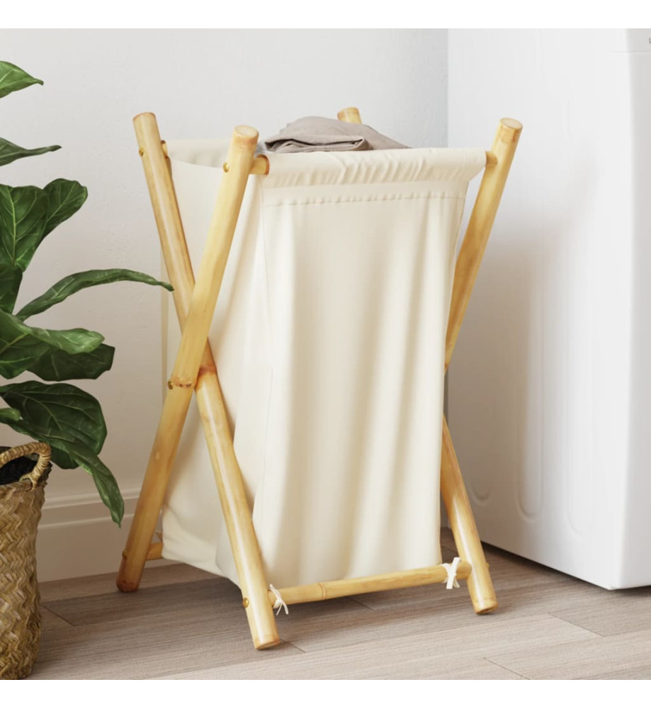 Panier à linge blanc crème 41,5x36x63,5 cm bambou