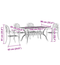 Ensemble à manger de jardin 5 pcs blanc aluminium coulé