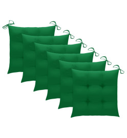 Chaises de jardin avec coussins vert lot de 6 Bois teck massif