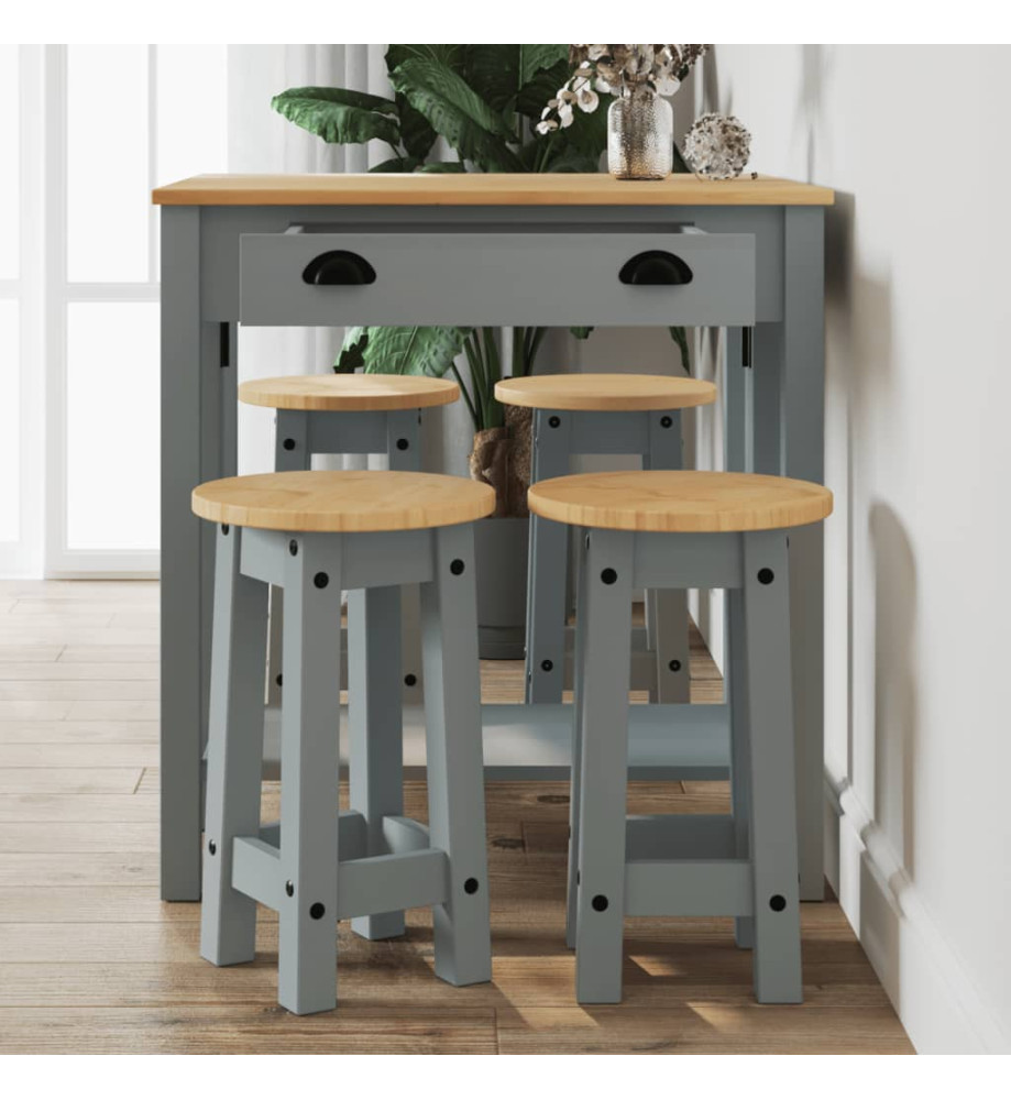 Ensemble de bar 5 pcs Gris Bois de pin massif