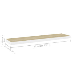 Étagère flottante murale Chêne et blanc 90x23,5x3,8 cm MDF