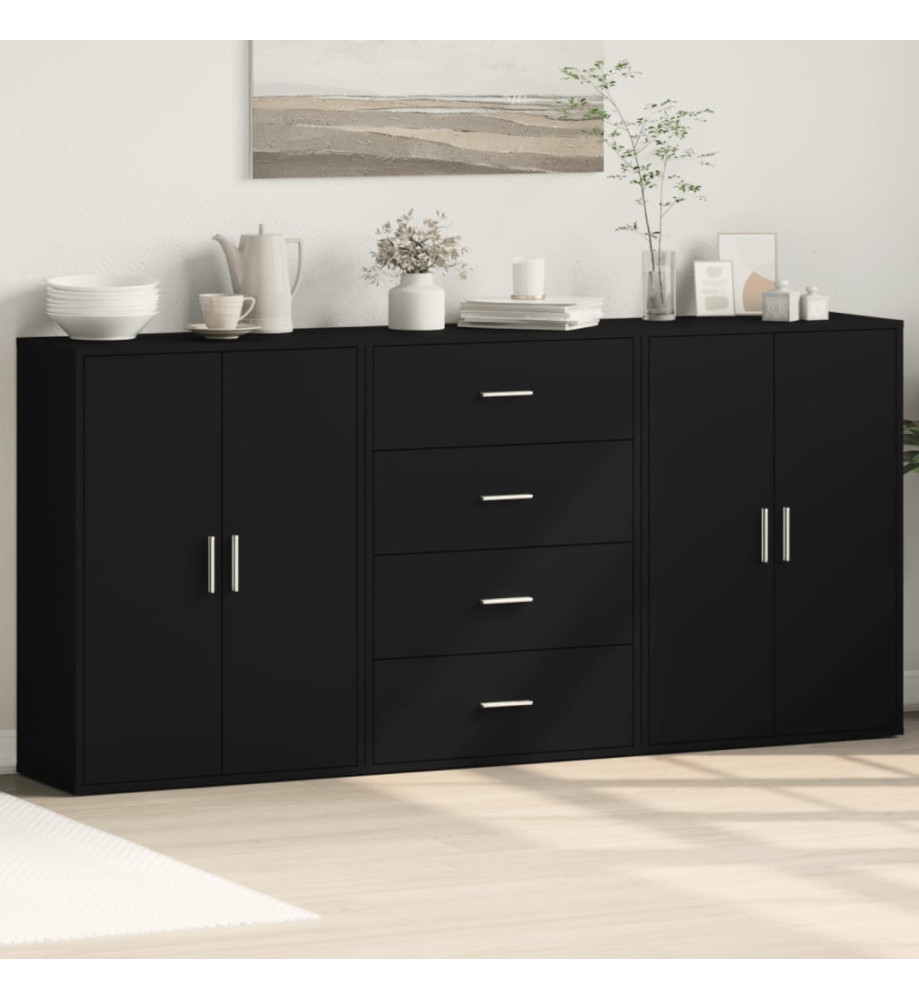 Buffets 3 pcs noir 60x31x84 cm bois d'ingénierie Buffets 3 pcs noir 60x31x84 cm bois d'ingénierie