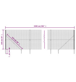 Clôture en treillis métallique et ancrage anthracite 1,4x25 m