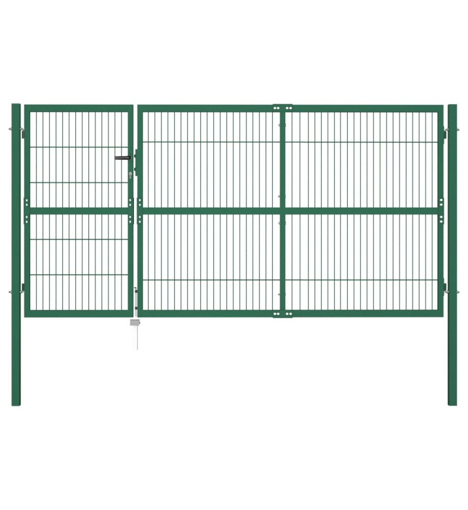 Portail de clôture de jardin avec poteaux 350x140 cm Acier Vert