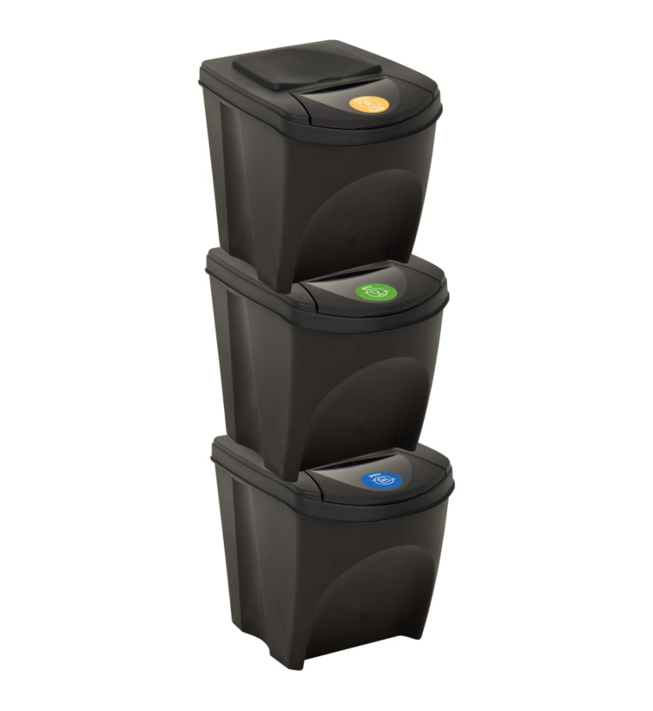 Poubelles empilables 3 pcs Anthracite 75 L