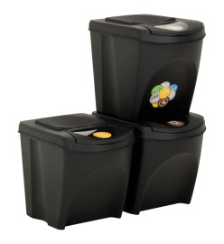 Poubelles empilables 3 pcs Anthracite 75 L