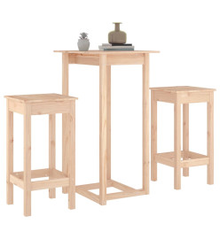 Ensemble de bar 3 pcs Bois de pin massif