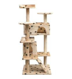 Arbre à chat et griffoir Sisal 125cm Empreintes de pattes Beige