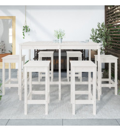 Ensemble de bar de jardin 7 pcs blanc bois de pin massif