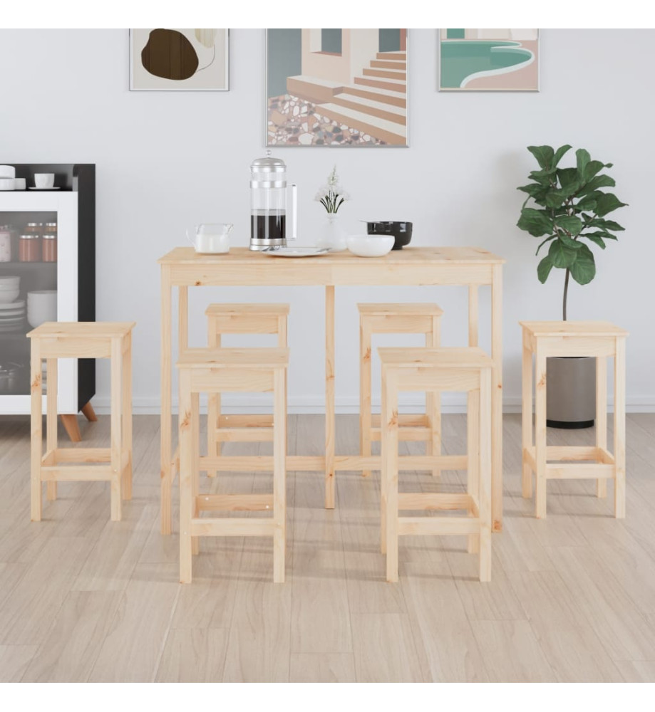 Ensemble de bar 7 pcs Bois de pin massif