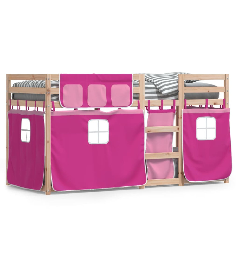 Lit superposé avec rideaux rose 90x190 cm bois pin massif Lit superposé avec rideaux rose 90x190 cm bois pin massif
